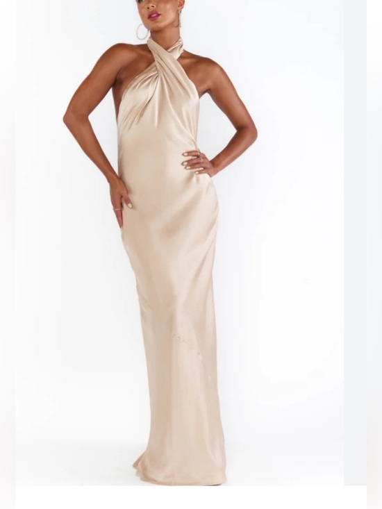 Show Me Your MuMu Dresses & Skirts - Show Me Your Mumu Jasmine Halter Maxi Dress in Champagne satin